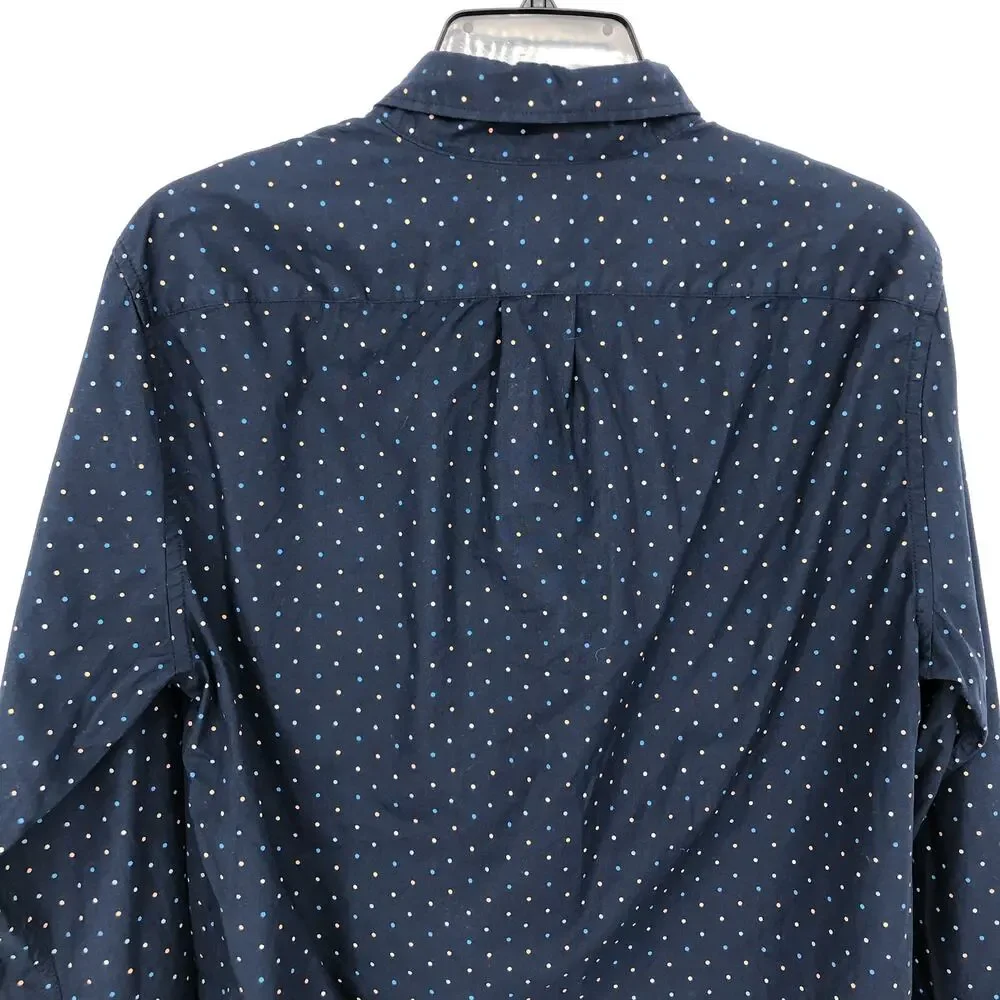 J.CREW Mens Slim Button Down Shirt Small Navy Blue Polka Dots Poplin BJ744 NWT